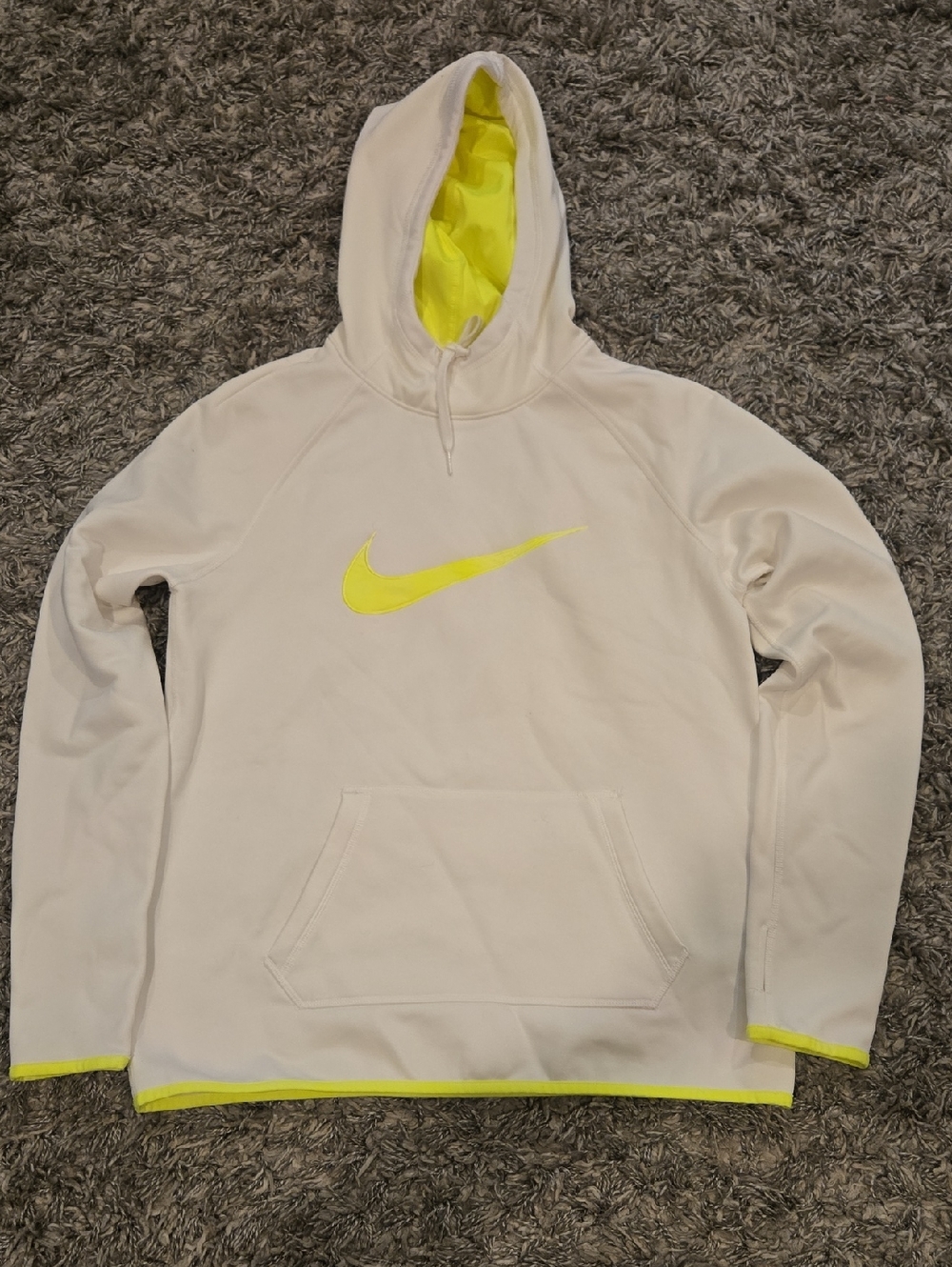 Off Whit Nike Hoodie with Neon Yellow Swoosh and Lined Hood
